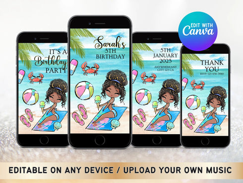 Beach Party Video Invitation, Summer Birthday Party Digital Invite, Beach Birthday, Ocean Birthday Animated Video, Sea Birthday