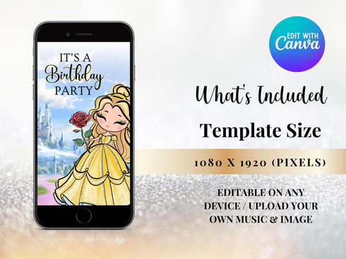Beauty and the Beast, Beauty and the Beast Invitation, Video Invitation, Princess Invitation, Princess Birthday Video Invitation, Canva