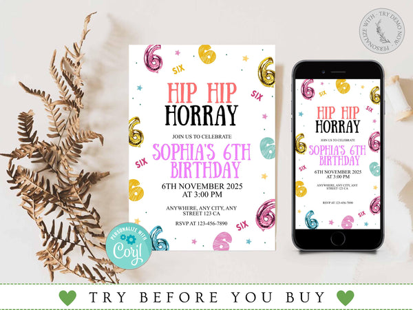 6th Birthday Invitation, Hip Hop Birthday Party Invitation, Hip Hop Hooray, Six Birthday Invite, Birthday Invitation, Kids Editable Invite