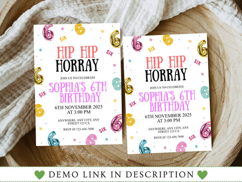 6th Birthday Invitation, Hip Hop Birthday Party Invitation, Hip Hop Hooray, Six Birthday Invite, Birthday Invitation, Kids Editable Invite