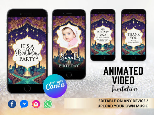 Arabian Nights Video Invitation, Arabian Nights Invitation, Animated Video Invitation, Birthday Party Video Invitation, Arabic Video