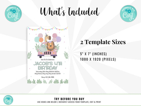 Party Animals Invitation, Party Animals Birthday Invitation, Kids Birthday Invite, Printable Birthday Invitation, Kids Birthday Invitation