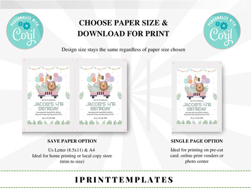 Party Animals Invitation, Party Animals Birthday Invitation, Kids Birthday Invite, Printable Birthday Invitation, Kids Birthday Invitation
