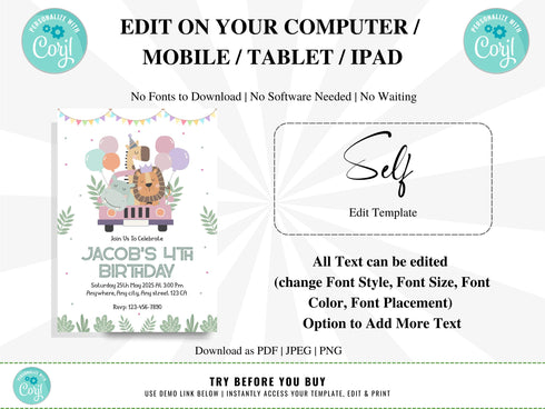 Party Animals Invitation, Party Animals Birthday Invitation, Kids Birthday Invite, Printable Birthday Invitation, Kids Birthday Invitation