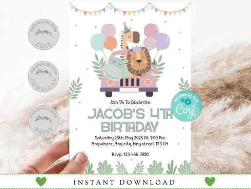 Party Animals Invitation, Party Animals Birthday Invitation, Kids Birthday Invite, Printable Birthday Invitation, Kids Birthday Invitation