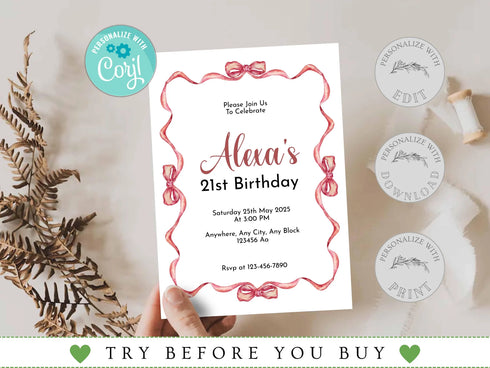 Adult Birthday Invitation, Editable Birthday Invitations, Adult Birthday Party Invites, Any Age Editable Template, Birthday Invite for Women