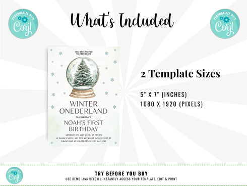 Winter Onederland Invitation, Girl First Birthday Invite, Winter 1st Birthday Invitation, Snowflakes Invitation Template, Winter Birthday
