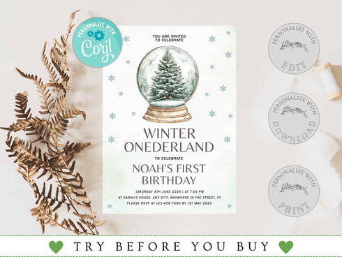 Winter Onederland Invitation, Girl First Birthday Invite, Winter 1st Birthday Invitation, Snowflakes Invitation Template, Winter Birthday