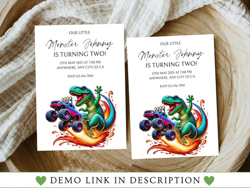 T-Rex Monster Truck Birthday Invitation, T Rex Dinosaur Monster Truck Birthday Party Invitation, Printable T Rex Invite, Dinosaur Birthday
