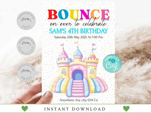 Editable Bounce House Birthday Invitation, Kids Park Birthday Party Invite, Jump Invitation, Outdoor Playground Template, Bouncing Castle