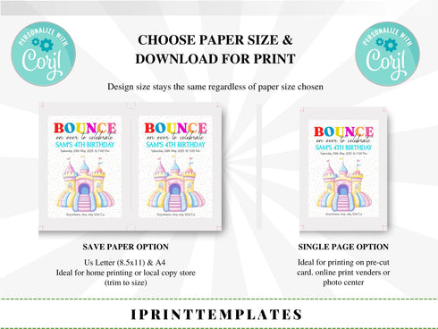 Editable Bounce House Birthday Invitation, Kids Park Birthday Party Invite, Jump Invitation, Outdoor Playground Template, Bouncing Castle