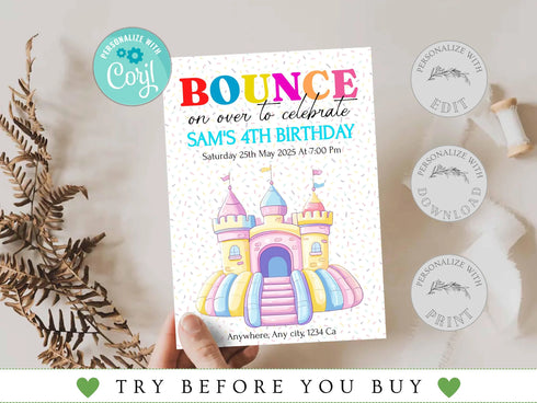 Editable Bounce House Birthday Invitation, Kids Park Birthday Party Invite, Jump Invitation, Outdoor Playground Template, Bouncing Castle