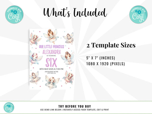 Fairy Invitation, Fairy Princess Invitation Template, Fairy Party Invitation, Girls Any Age Birthday Invitation, Princess Invitation