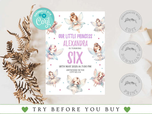 Fairy Invitation, Fairy Princess Invitation Template, Fairy Party Invitation, Girls Any Age Birthday Invitation, Princess Invitation