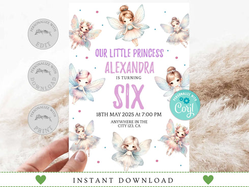 Fairy Invitation, Fairy Princess Invitation Template, Fairy Party Invitation, Girls Any Age Birthday Invitation, Princess Invitation