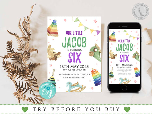 Kids Editable Toy Birthday Invitation Template, Printable Birthday Party Invitations, Digital Kids Party Invite Template Bday Card