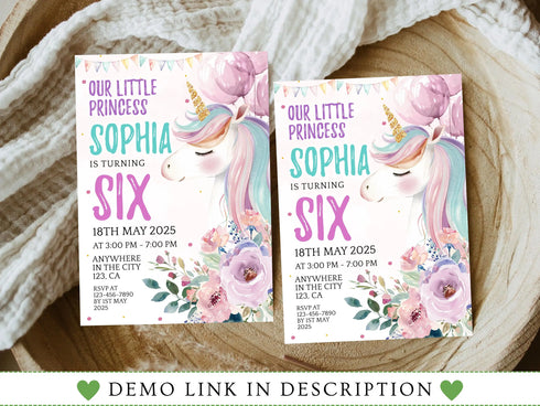 Unicorn Birthday Invitation, Rainbow Unicorn Party, Editable Unicorns Bday Invite, Magical Unicorn Invite, Printable Instant Download