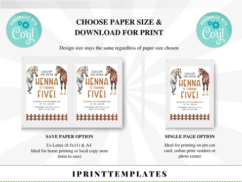 Editable Horse Birthday Invitation, Horse Birthday Party Invite, Horse Birthday Invitation Template, Saddle Up, Horse Birthday Party
