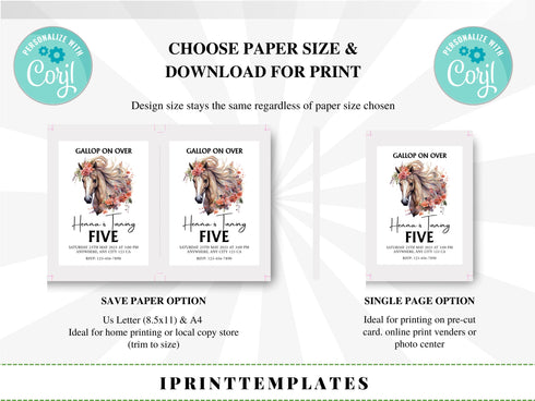 Editable Horse Invitation Template, Floral Horse Birthday Invite, Girly Horse Invite, Floral Farm Birthday Invitation, Instant Download