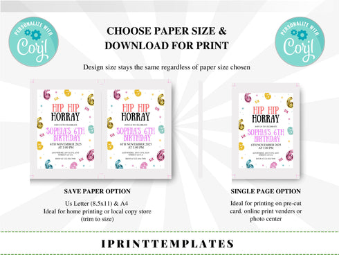 6th Birthday Invitation, Hip Hop Birthday Party Invitation, Hip Hop Hooray, Six Birthday Invite, Birthday Invitation, Kids Editable Invite