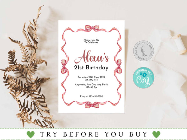 Adult Birthday Invitation, Editable Birthday Invitations, Adult Birthday Party Invites, Any Age Editable Template, Birthday Invite for Women