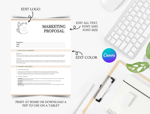 Marketing Proposal Template | Editable Business Proposal PDF | Consultant & Freelancer Marketing Plan | Printable Proposal Document