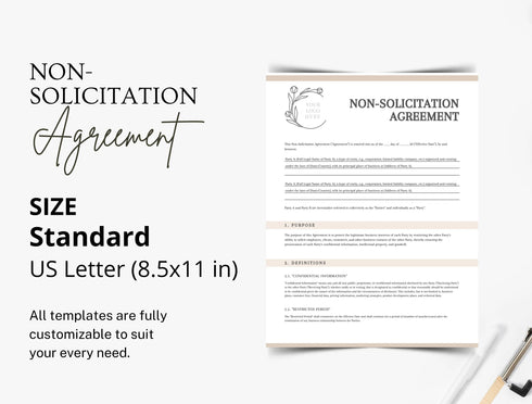 Non-Solicitation Agreement Template | Editable Business Legal Contract PDF | Employee & Contractor Protection Agreement | Printable Form
