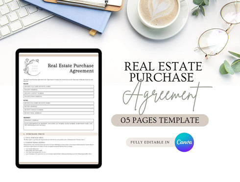 Real Estate Purchase Agreement Template | Editable Property Sale Contract PDF | Home Buying Legal Document | Printable Real Estate Contract