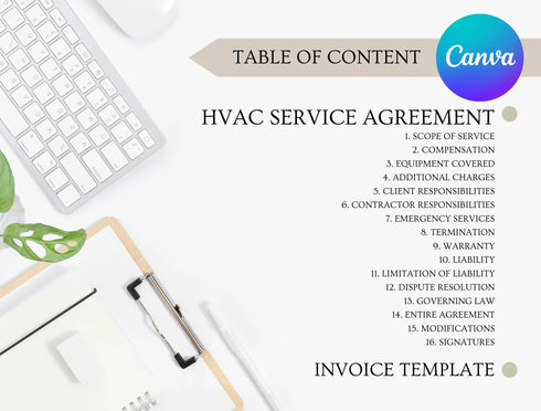 HVAC Service Agreement Template | Heating & Cooling Maintenance Contract PDF | Editable HVAC Legal Document | Printable Service Agreement
