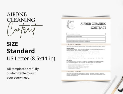 Airbnb Cleaning Contract Template | Housekeeping Agreement PDF | Editable Short Term Rental Cleaning Contract | Printable Service Document
