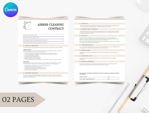 Airbnb Cleaning Contract Template | Housekeeping Agreement PDF | Editable Short Term Rental Cleaning Contract | Printable Service Document