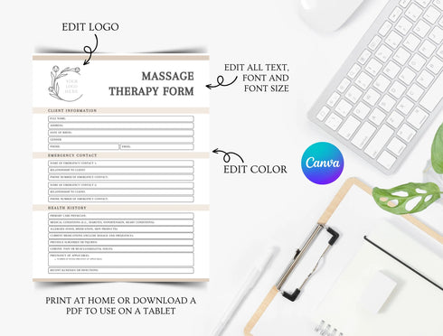 Massage Therapy Contract Template | Client Agreement PDF | Editable Wellness Service Legal Document | Printable Massage Contract