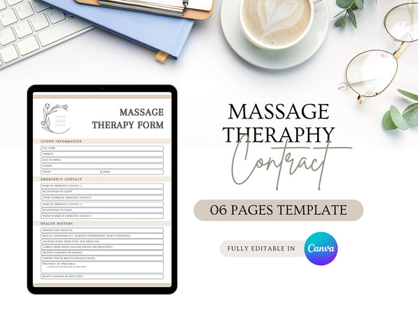 Massage Therapy Contract Template | Client Agreement PDF | Editable Wellness Service Legal Document | Printable Massage Contract