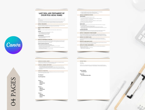 Last Will and Testament Template | Editable Legal Will Document PDF | Printable Estate Planning Form | Personal Will Template