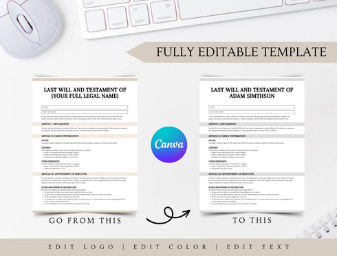 Last Will and Testament Template | Editable Legal Will Document PDF | Printable Estate Planning Form | Personal Will Template