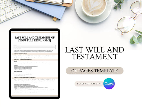 Last Will and Testament Template | Editable Legal Will Document PDF | Printable Estate Planning Form | Personal Will Template