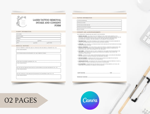Laser Tattoo Removal Consent Form | Editable Intake Agreement PDF | Medical Spa Client Consent Document | Tattoo Removal Legal Form