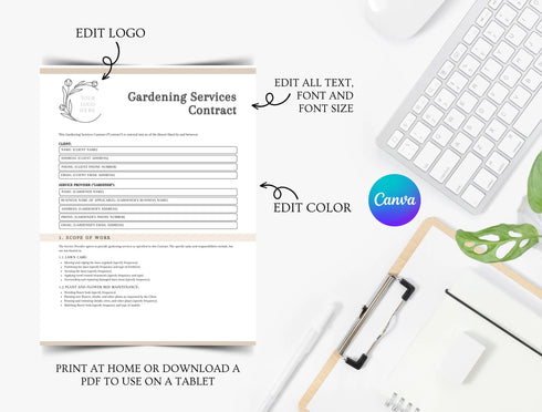 Gardening Services Contract Template | Lawn & Garden Agreement PDF | Editable Service Legal Document | Printable Gardening Contract