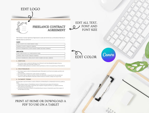 Freelance Contract Agreement Template | Independent Contractor Agreement PDF | Editable Service Legal Document | Printable Freelance Contract