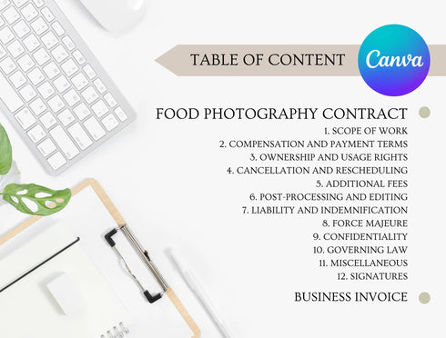 Food Photography Contract Template | Photographer Agreement PDF | Editable Creative Legal Document | Printable Photography Contract