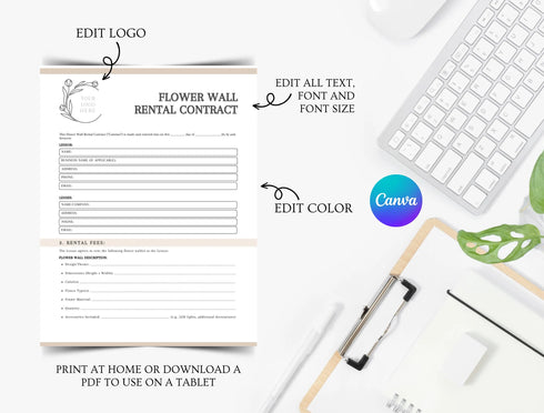 Flower Wall Rental Contract Template | Event Rental Agreement PDF | Editable Decor Legal Document | Printable Flower Wall Contract