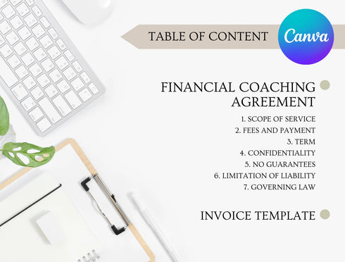 Financial Coaching Agreement Template | Coaching Contract PDF | Editable Client Legal Document | Printable Financial Coach Agreement