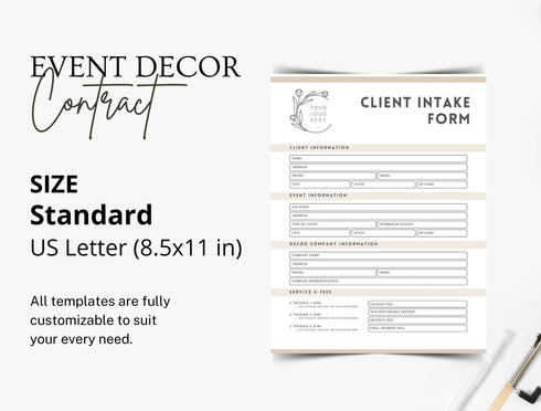 Event Decor Contract Template | Editable Decoration Agreement PDF | Event Styling Legal Document | Printable Decorator Contract