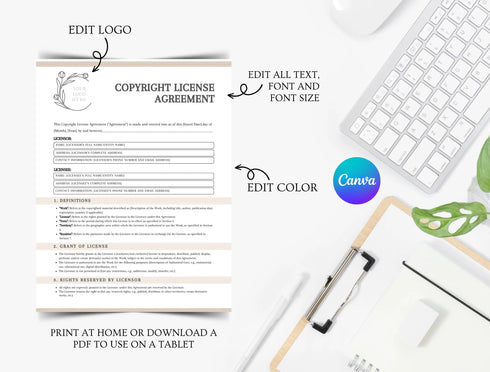 Copyright License Agreement Template | Editable IP Licensing Contract PDF | Printable Legal Document | Intellectual Property Agreement