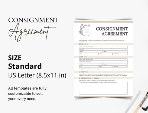 Consignment Agreement Template | Editable Retail Sales Contract PDF | Printable Business Legal Document | Consignment Store Contract