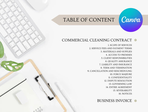 Commercial Cleaning Contract Template | Janitorial Service Agreement PDF | Editable Business Cleaning Legal Document | Printable Contract