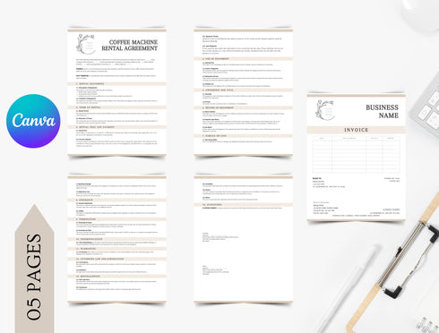 Coffee Machine Rental Agreement Template | Editable Equipment Lease Contract PDF | Printable Legal Rental Document | Coffee Equipment Contract