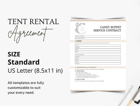 Candy Buffet Service Contract Template | Editable Party Dessert Agreement PDF | Printable Event Legal Document | Candy Buffet Contract