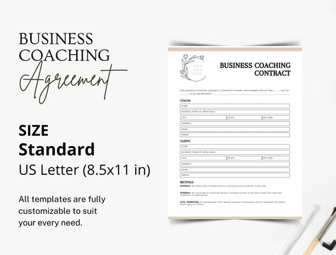 Business Coaching Contract Template | Editable Coach Agreement PDF | Printable Client Legal Document | Coaching Services Contract