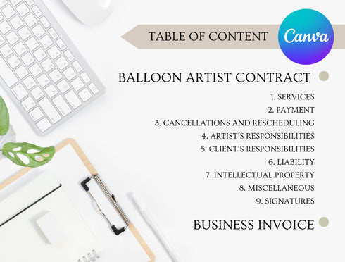 Balloon Artist Contract Template | Event Decor Agreement PDF | Editable Creative Legal Document | Printable Balloon Decor Contract